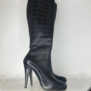 Elegant Black Patterned Heeled Boots